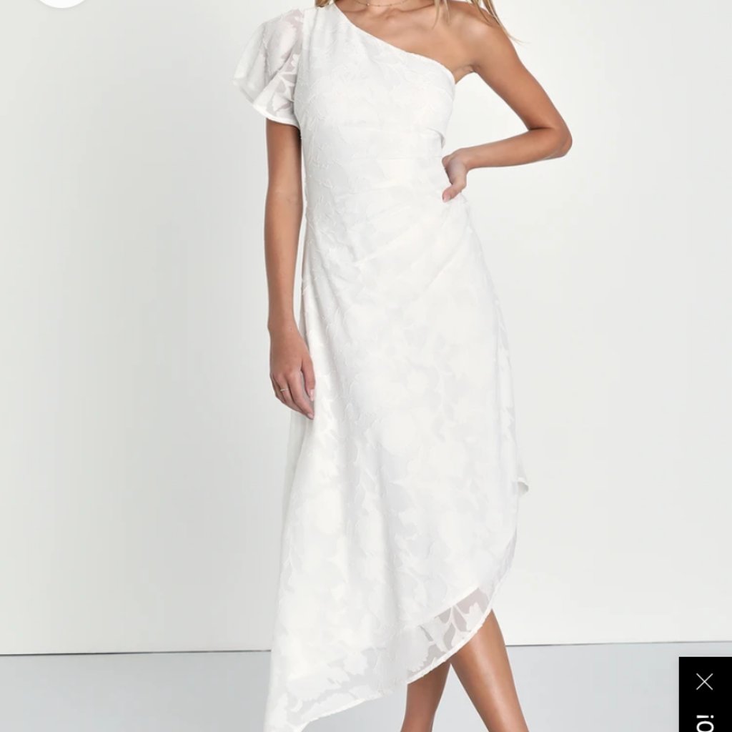 Lulus Radiant Intentions White Floral Pleated One-Shoulder Midi Dress (Xs)